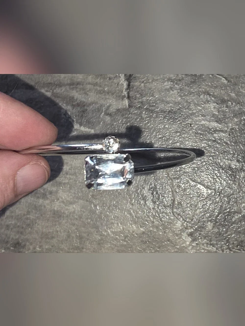 Silver Bypass Bangle Bracelet with Clear Cubic Zirconia Accents BNIB